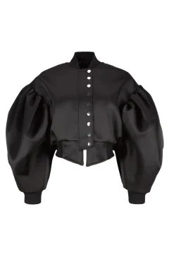 BLACK BOMBER JACKET WITH PUFF SLEEVES