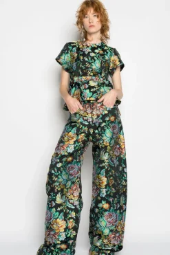 BLACK BROCADE BOYFRIEND TROUSERS