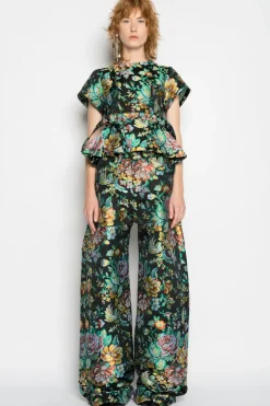 BLACK BROCADE BOYFRIEND TROUSERS
