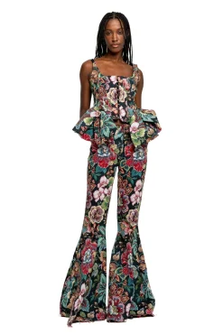 BLACK BROCADE CORSET WITH FRONT HOOK & EYE CLOSURE