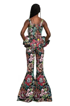 BLACK BROCADE CORSET WITH FRONT HOOK & EYE CLOSURE