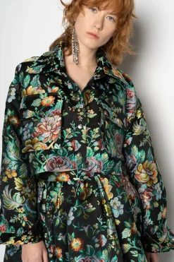 BLACK BROCADE CROPPED OVERSHIRT
