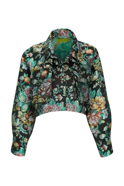 BLACK BROCADE CROPPED OVERSHIRT