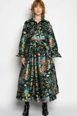 BLACK BROCADE CROPPED OVERSHIRT