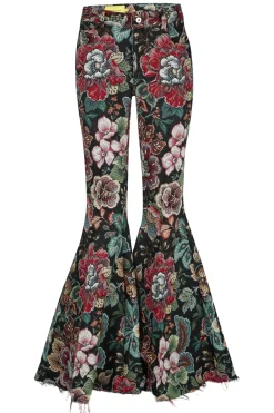 BLACK BROCADE EXTREME FLARE TROUSERS