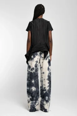 BLACK CAP SLEEVE PLISSE T-SHIRT