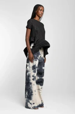 BLACK CAP SLEEVE PLISSE T-SHIRT