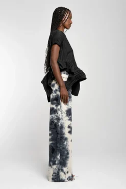 BLACK CAP SLEEVE PLISSE T-SHIRT