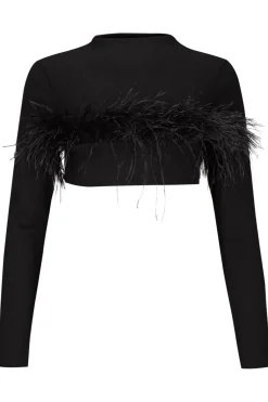 BLACK CROPPED FEATHER TOP