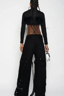 BLACK CROPPED FEATHER TOP