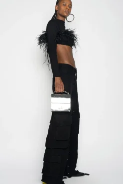 BLACK CROPPED FEATHER TOP