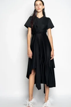 BLACK CROSS WAIST DRAPE T-SHIRT DRESS