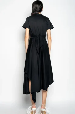 BLACK CROSS WAIST DRAPE T-SHIRT DRESS