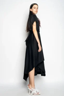 BLACK CROSS WAIST DRAPE T-SHIRT DRESS