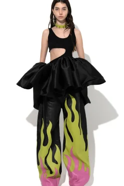 BLACK CUT OUT TOP WITH TAFETA FRILL HEM