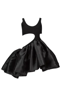 BLACK CUT OUT TOP WITH TAFETA FRILL HEM