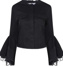 BLACK DENIM CLASSIC FITTED JACKET WITH BELL SLEEVES