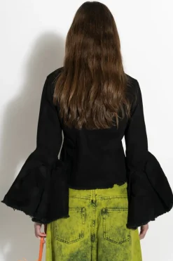 BLACK DENIM CLASSIC FITTED JACKET WITH BELL SLEEVES