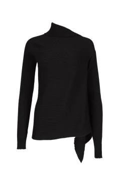 BLACK DRAPED JUMPER IN MERINO KNIT