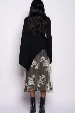BLACK DRAPED JUMPER IN MERINO KNIT