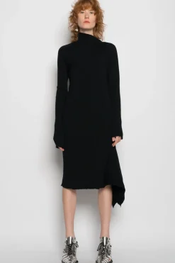 BLACK DRAPED NECK DRESS