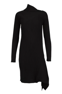 BLACK DRAPED NECK DRESS