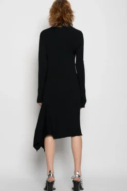 BLACK DRAPED NECK DRESS