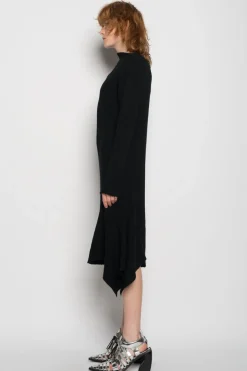 BLACK DRAPED NECK DRESS