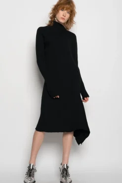 BLACK DRAPED NECK DRESS