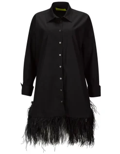 BLACK FEATHER HEM SHIRT DRESS