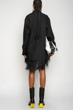 BLACK FEATHER HEM SHIRT DRESS