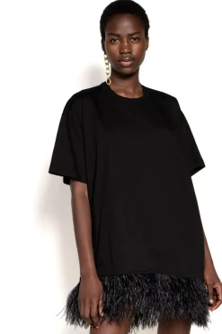 BLACK FEATHER HEM T-SHIRT DRESS