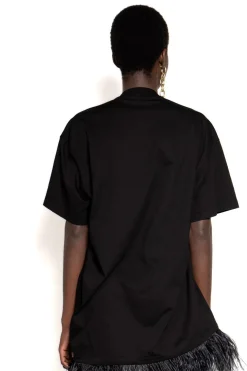 BLACK FEATHER HEM T-SHIRT DRESS