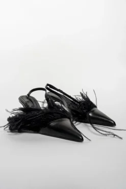 BLACK FEATHER SLING BACKS