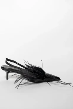 BLACK FEATHER SLING BACKS