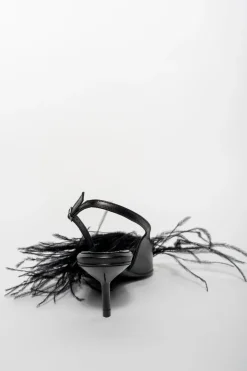 BLACK FEATHER SLING BACKS