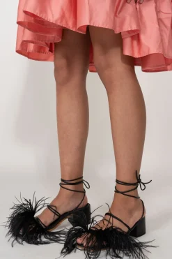 BLACK FEATHER STRAPPY SANDAL