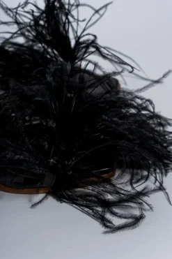 BLACK FEATHER STRAPPY SANDAL