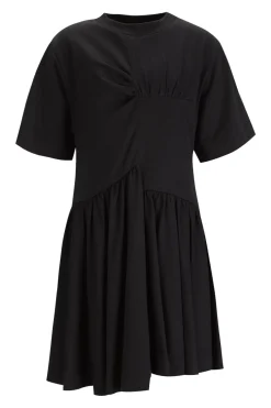 BLACK GATHERED JERSEY T-SHIRT DRESS