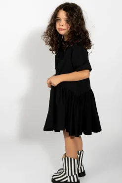 BLACK GATHERED JERSEY T-SHIRT DRESS