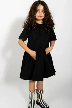 BLACK GATHERED JERSEY T-SHIRT DRESS