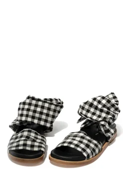 BLACK GINGHAM WRAP SANDAL