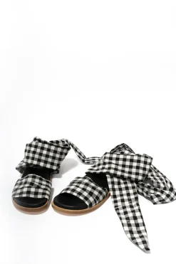 BLACK GINGHAM WRAP SANDAL