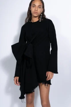BLACK JANIS DRESS WITH FRONT PLEATS
