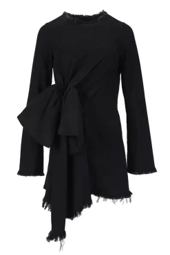 BLACK JANIS DRESS WITH FRONT PLEATS