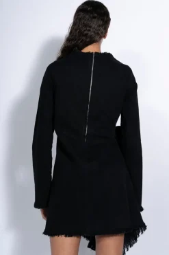 BLACK JANIS DRESS WITH FRONT PLEATS