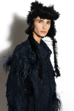 BLACK LEATHER EAR COVER HAT