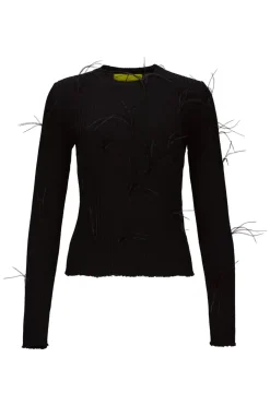 BLACK MERINO CREW NECK TOP