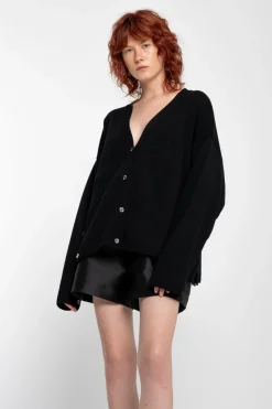 BLACK MERINO DECONSTRUCTED CARDIGAN