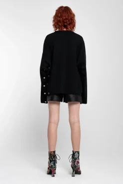 BLACK MERINO DECONSTRUCTED CARDIGAN